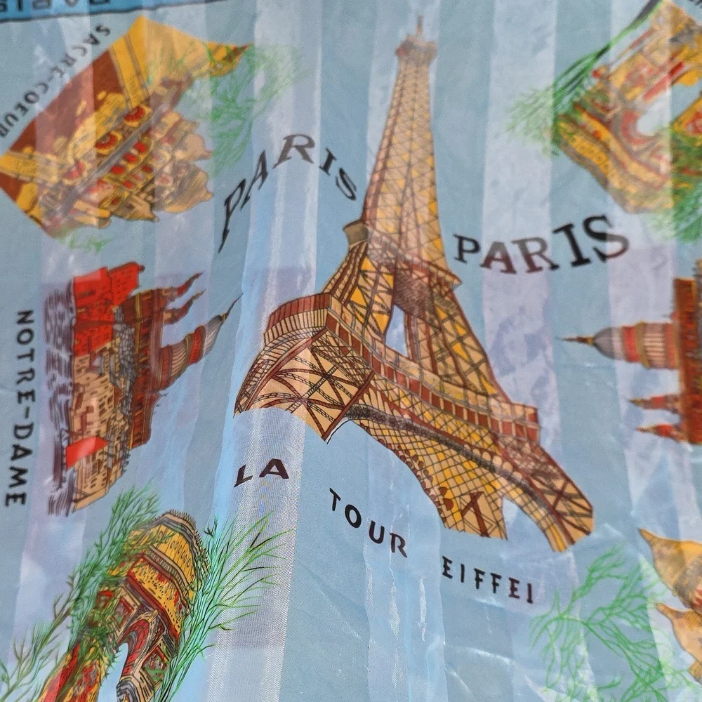 Paris Themed Silk Scarf 37x37 Inches